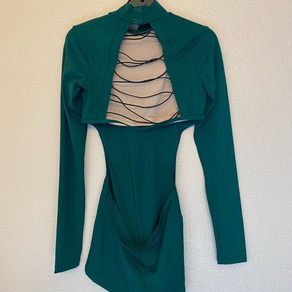 WEISSMAN Elite Green contemporary Dance leotard Lace Up Back Biketard MT10070 SA - Picture 3 of 9